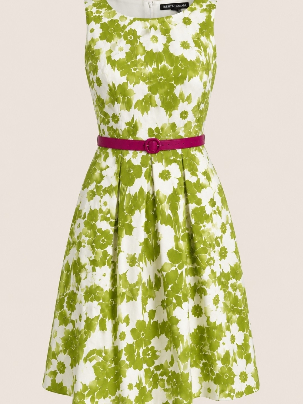 Jessica Howard Women's Size 16 Green White Floral Fit & Flare Midi Dress.